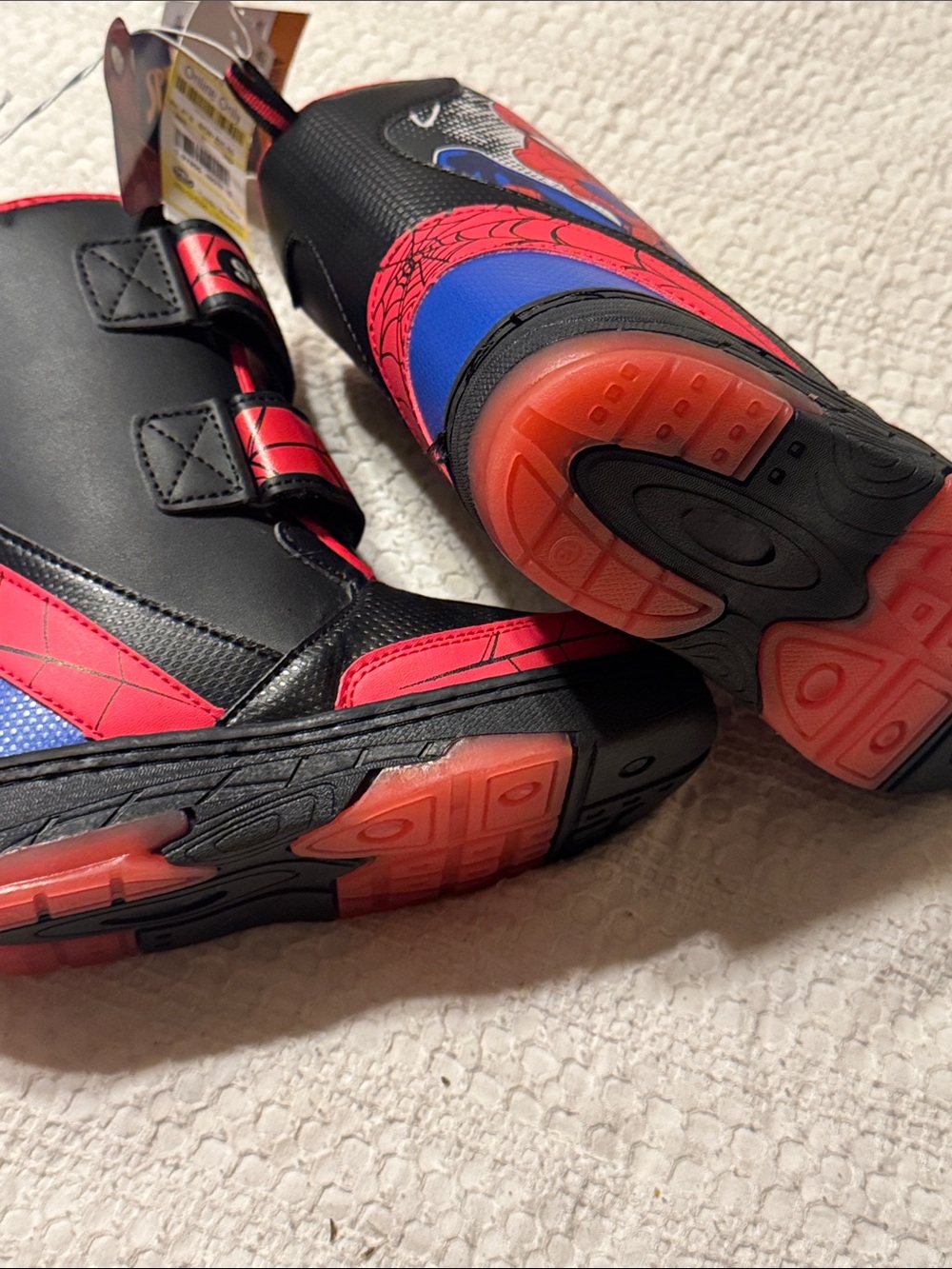 Spiderman Kids Light Up Black, Red and Blue Hook-and-Loop Character Boots - Picture 4 of 8